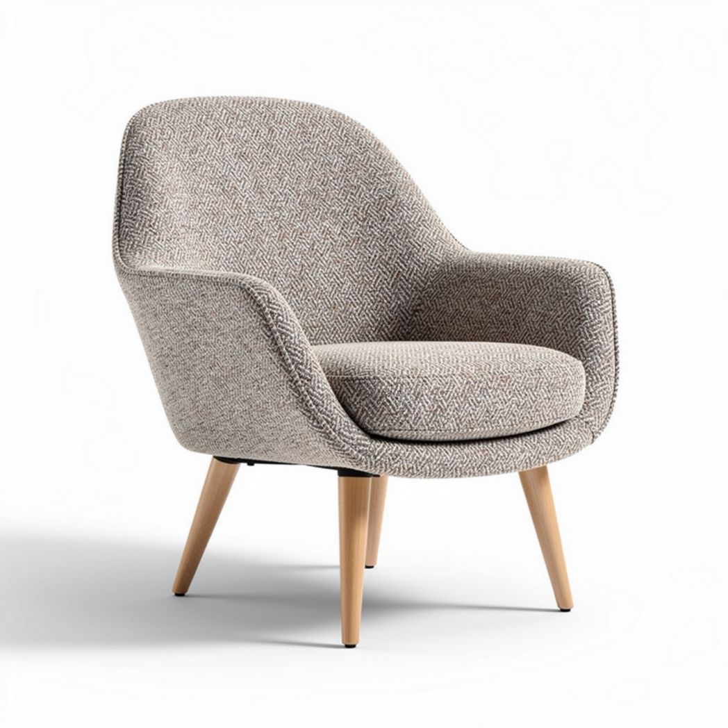Fauteuil en tissu gris herringbone avec pieds en bois 80 x 75 x 80cm