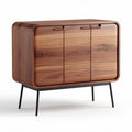 Buffet en bois nocé avec portes rainées et pieds en métal noir 120 x 40 x 80cm