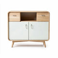 Buffet en bois naturel avec portes blanches et pieds en bois 80 x 40 x 75cm