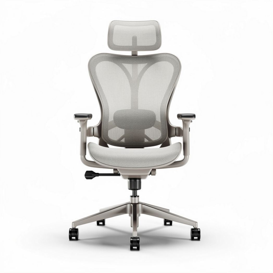 Chaise de bureau ergonomique en maille grise avec appuie-tête 48 x 60 x 110cm