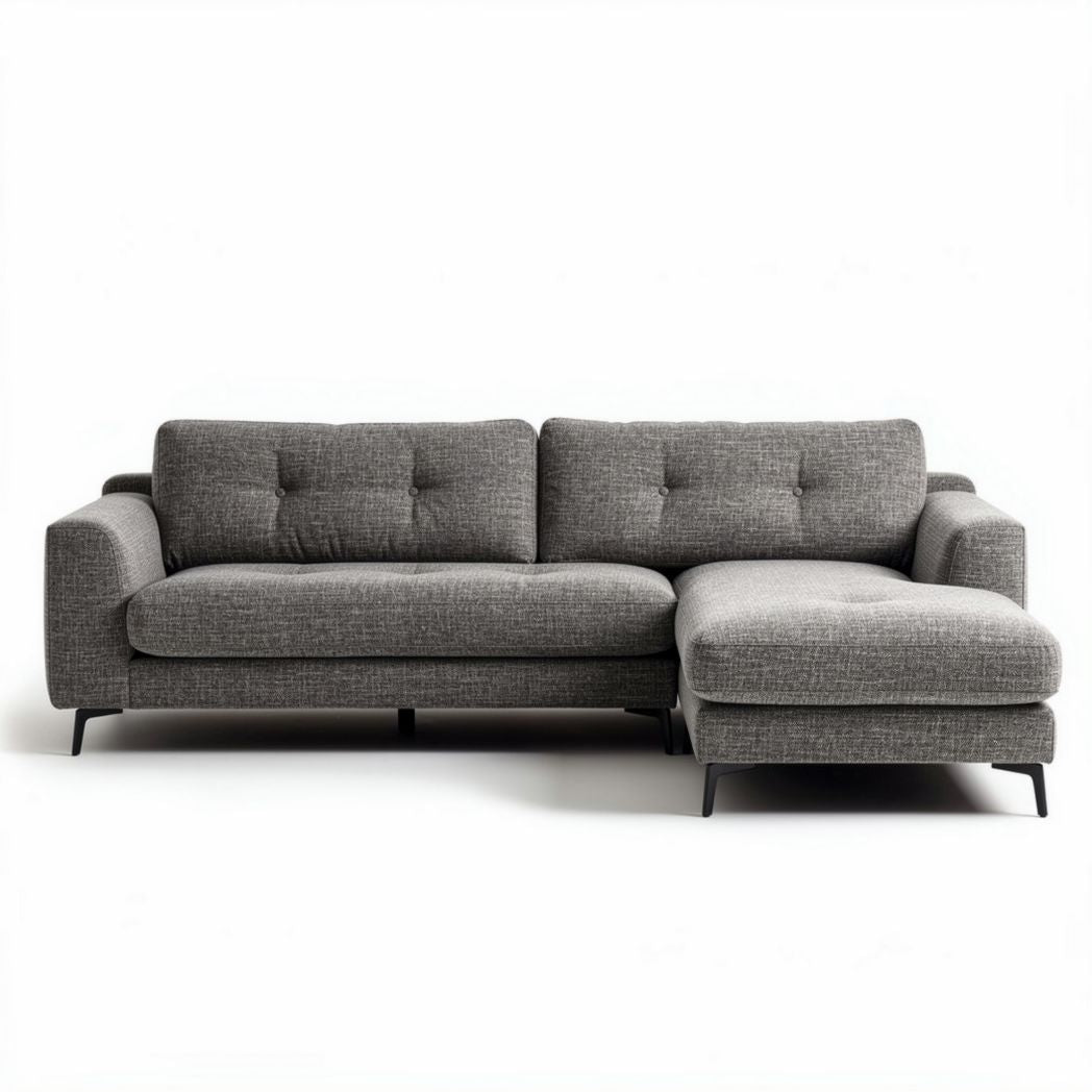 Canapé d'angle en tissu gris 210 x 90 x 85cm avec accoudoirs rembourrés