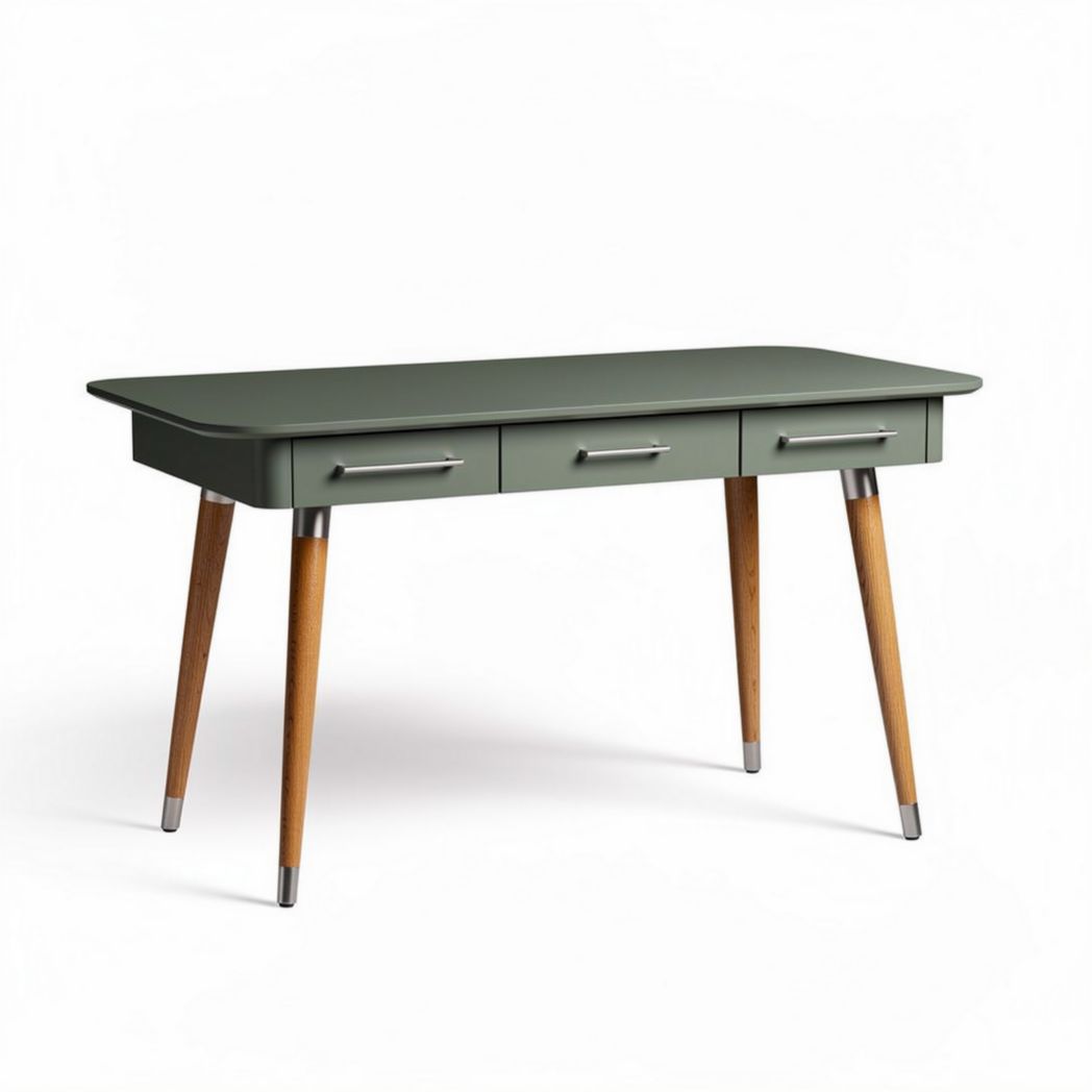 Bureau en métal vert avec tiroirs en bois de dimensions 120 x 60 x 75cm