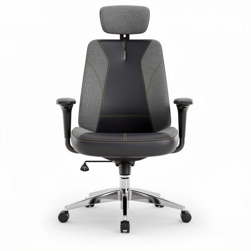 Chaise de bureau ergonomique en tissu gris avec appui-tête ajustable 62 x 62 x 120cm