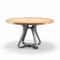 Table ronde en bois de chêne avec pied en métal grisé 90 x 90 x 75cm