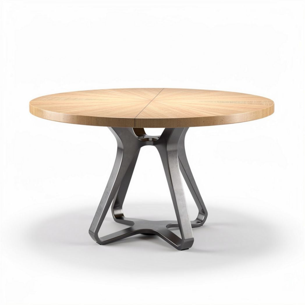 Table ronde en bois de chêne avec pied en métal grisé 90 x 90 x 75cm