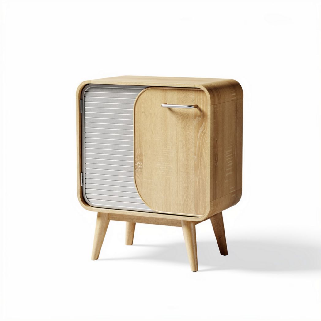 Meuble de rangement en bois naturel avec porte en métal 60 x 45 x 75cm