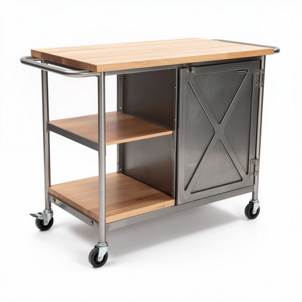 Chariot de cuisine en bois et métal avec espace de rangement 100 x 60 x 90cm