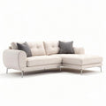 Canapé d'angle en tissu beige avec coussins décoratifs dimensions 230 x 100 x 85cm