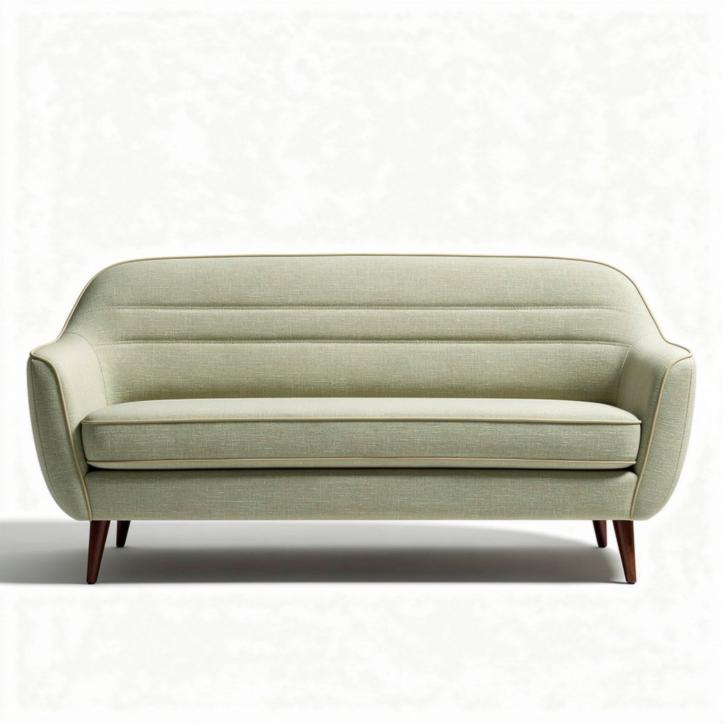Canapé en tissu vert clair dimensions 180 x 80 x 90cm avec pieds en bois