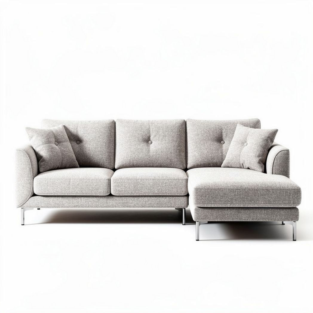 Canapé en tissu gris clair avec méridienne dimensions 220 x 90 x 85cm