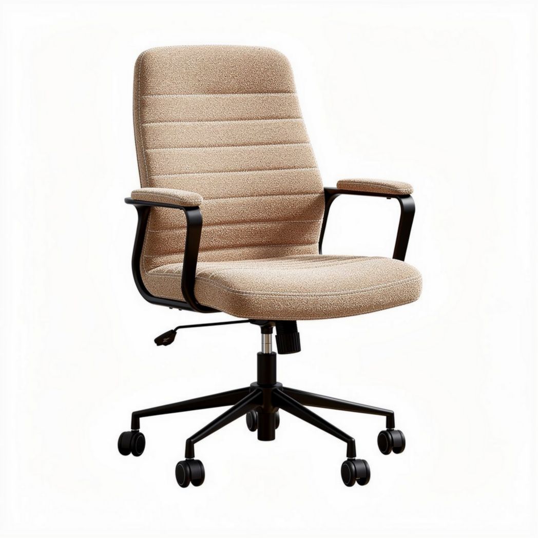 Chaise de bureau en tissu beige réglable avec accoudoirs et roulettes